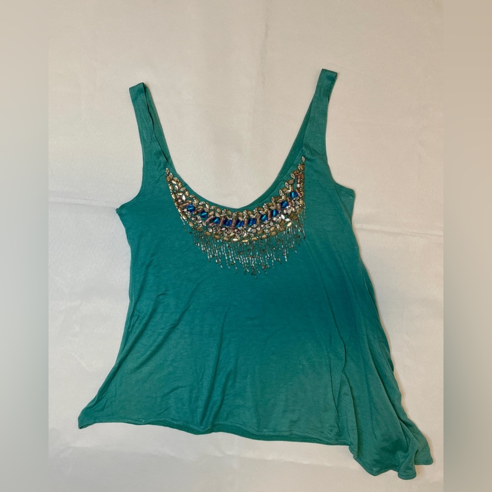 Turquoise Etro beaded asymmetrical tank size M
